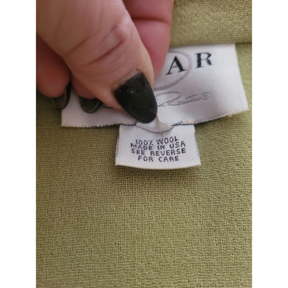 80's Oscar de la Renta Chartreuse Wool‎ Button Front Midi Coat - Picture 7 of 7